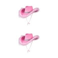thumbnail image 4 of Qarigey Sombrero de vaquero con estilo de tela para hombres y mujeres, protección solar con ala ancha, sombrero de vaquero de discoteca, Rosa 2Conjunto, 4 of 6