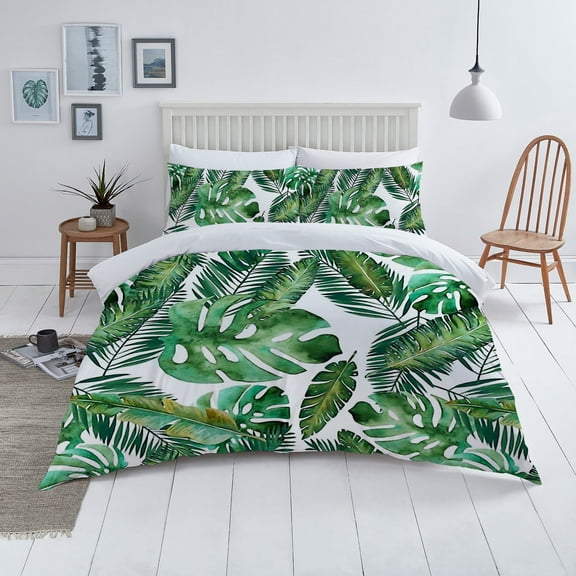 High Quality Bedding Cover Set 3D Green Leaves Painting Home Textiles 2/3 Pcs Quilt Covers,Full (80"x90")