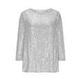 thumbnail image 5 of Womens Shirts Womens Sequin Top Silver Long Sleeve Sparkly Outfits for Women Glitter Tops Party Tops for Festive Tops for Women, 5 of 5