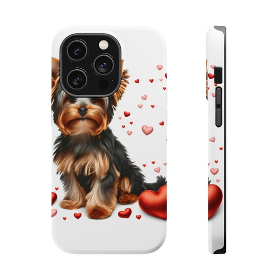 DistinctInk Tough Case for Apple iPhone 15 PRO (6.1" Screen), Compatible with MagSafe Charging - Valentine's Day Yorkshire Terrier