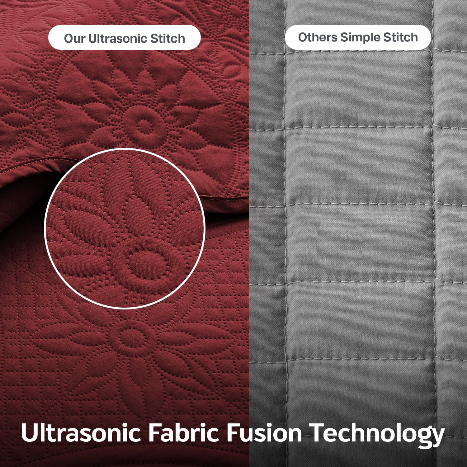 Moonlight20015 3 Piece Quilt Set Ultrasonic Lightweight Microfiber Floral Pattern Burgundy Queen