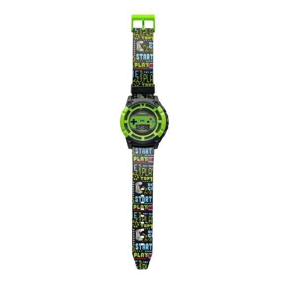 Wonder Nation Kids Gamer Round LCD Digital Watch, Black