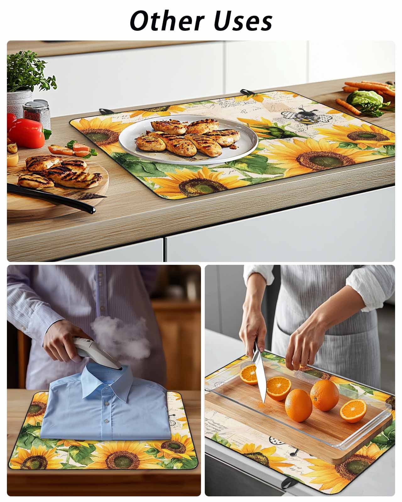 Stove Top Covers for Electric Stove, Sunflower Bee Glass Stovetop Cover Protector, Yellow Botanical Vintage Rose Floral Spring Induction Cooktop Protector Oven Mat for Kitchen Countertop 24"x21"