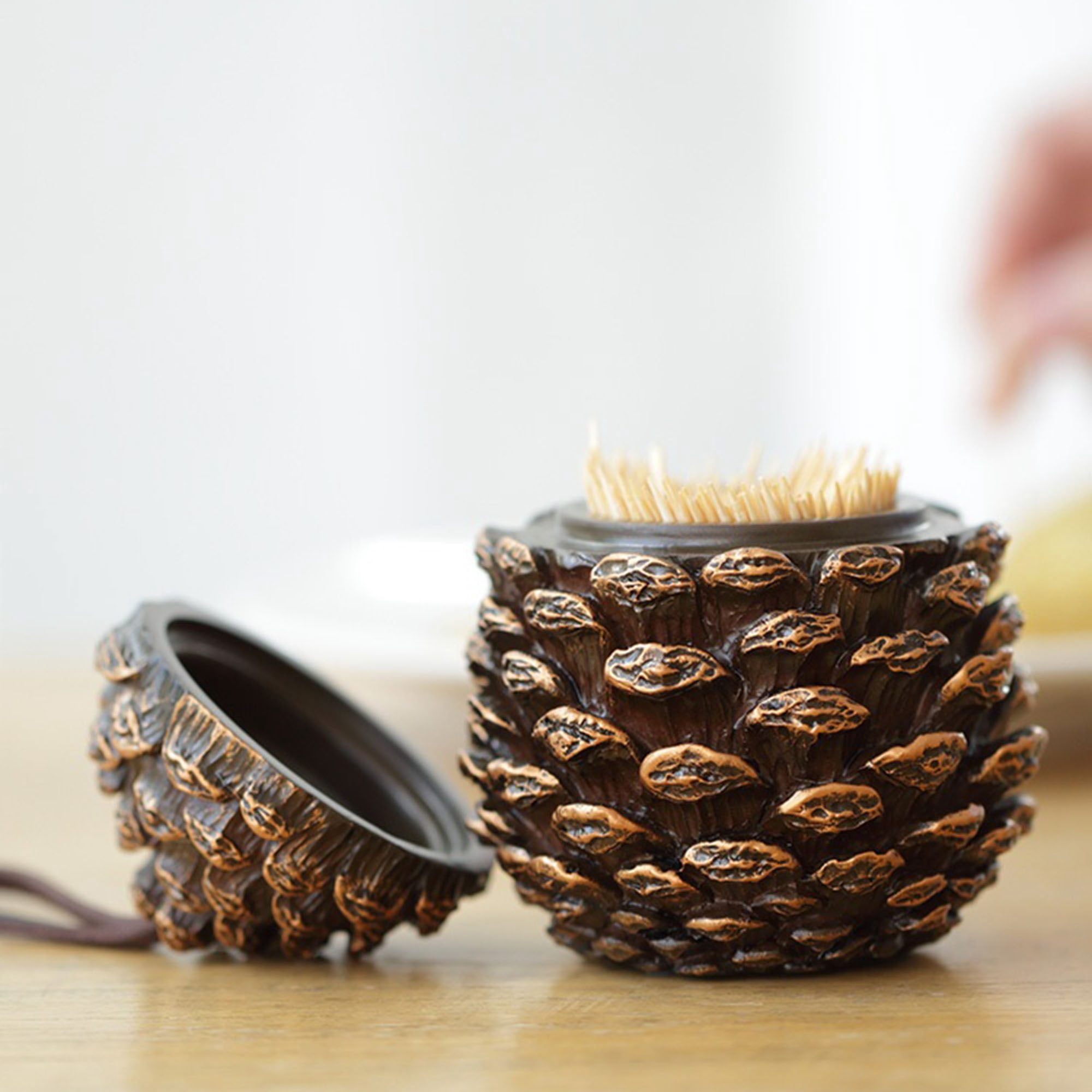 Cute Pinecone Toothpick Dispenser with Lid Cotton Swab Storage Box Toothpick Holder