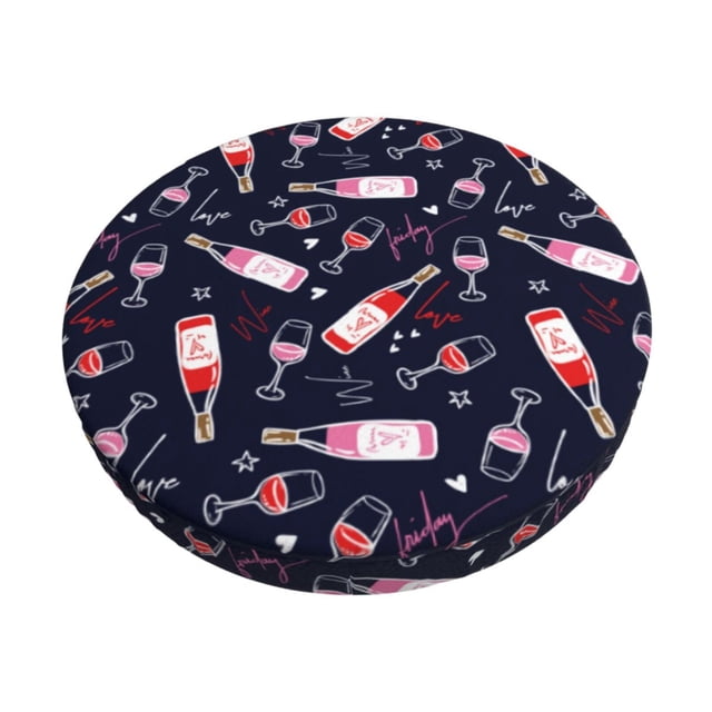 Disketp Love Wine Funda Redonda para Taburete, Funda de Cojín para Silla de Bar Suave y Elástica-13 inch