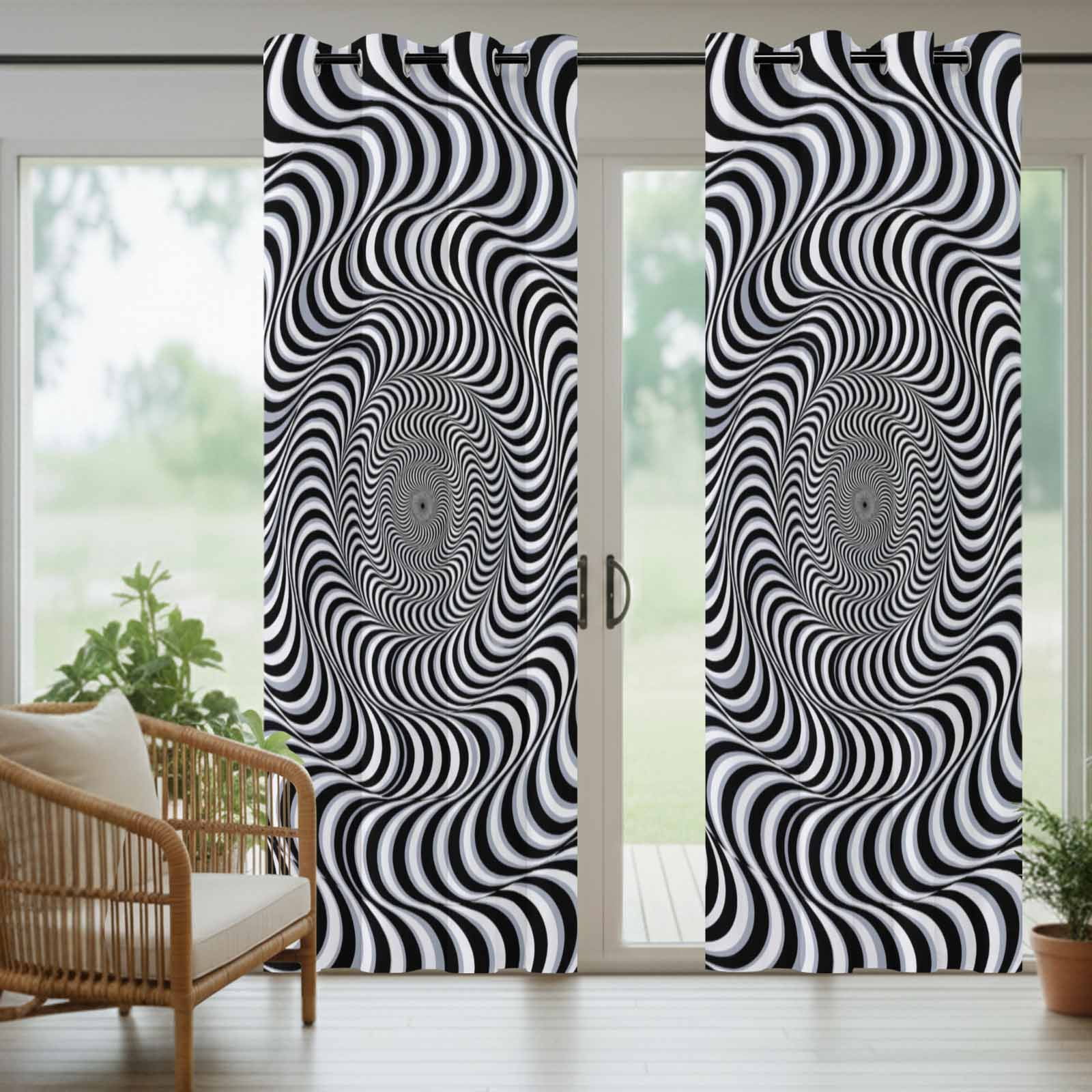 VortexLines Outdoor Curtains for Patio, Modern Abstract Black and White Optical Spiral Dynamic Lines Sunshade Privacy Drapes Grommet Waterproof Outside Curtains for Porch Balcony 54"x108", 1 Panel