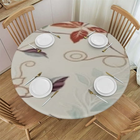 HAOXIT Heavy Round Tablecloth Beige Round Table Cloth Waterproof Wipeable Oilcloth Tablecloth for Round Table 31-35
