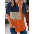 thumbnail image 2 of Womens Striped Color Block Short Sleeve Causal Blouses T Shirts Tops, 2 of 4