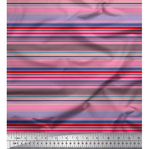 Soimoi Poly Georgette Fabric Horizontal Stripe Print Sewing Fabric Yard 42 Inch Wide