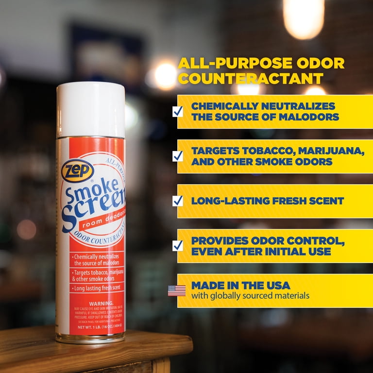 zep cigarette & smoke odor eliminator Zep Smoke Screen Deodorizer Spray - 16 oz 18701 (Case of 12) 18701 -  Eliminates all types of odors produced by cigars, cigarettes, pipes, food  and cooking, body wastes, garbage, animals and fire