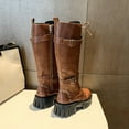 thumbnail image 4 of Knee High Riding Boots for Women Vintage Leather Gothic Studded Buckle Straps Lace up Zipper Over the Knee Platform Tall Booties, 4 of 6