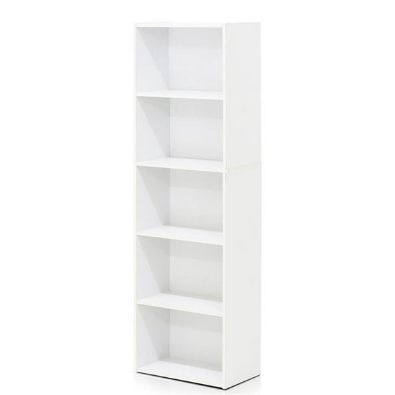 Pemberly Row Wood 5-Tier Reversible Color Open Shelf Bookcase in White