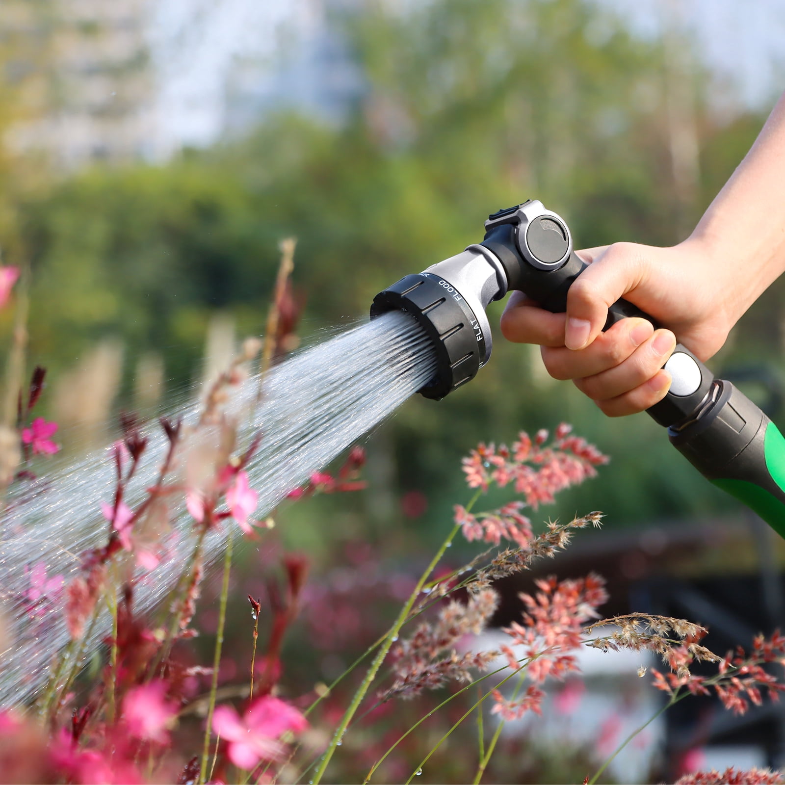 Restmo Ergonomic Heavy-Duty Garden Hose Nozzle, Soft TPU Rubber, 7 Watering Patterns, Thumb Control, High Pressure Sprayer