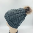 thumbnail image 2 of UTSJKR Women's Winter Soft Knit Beanie Hat with Faux Fur Pom Pom Warm Skull Cap Beanies for Women Thick Warm Ear Protection Hood Dark Gray, 2 of 3