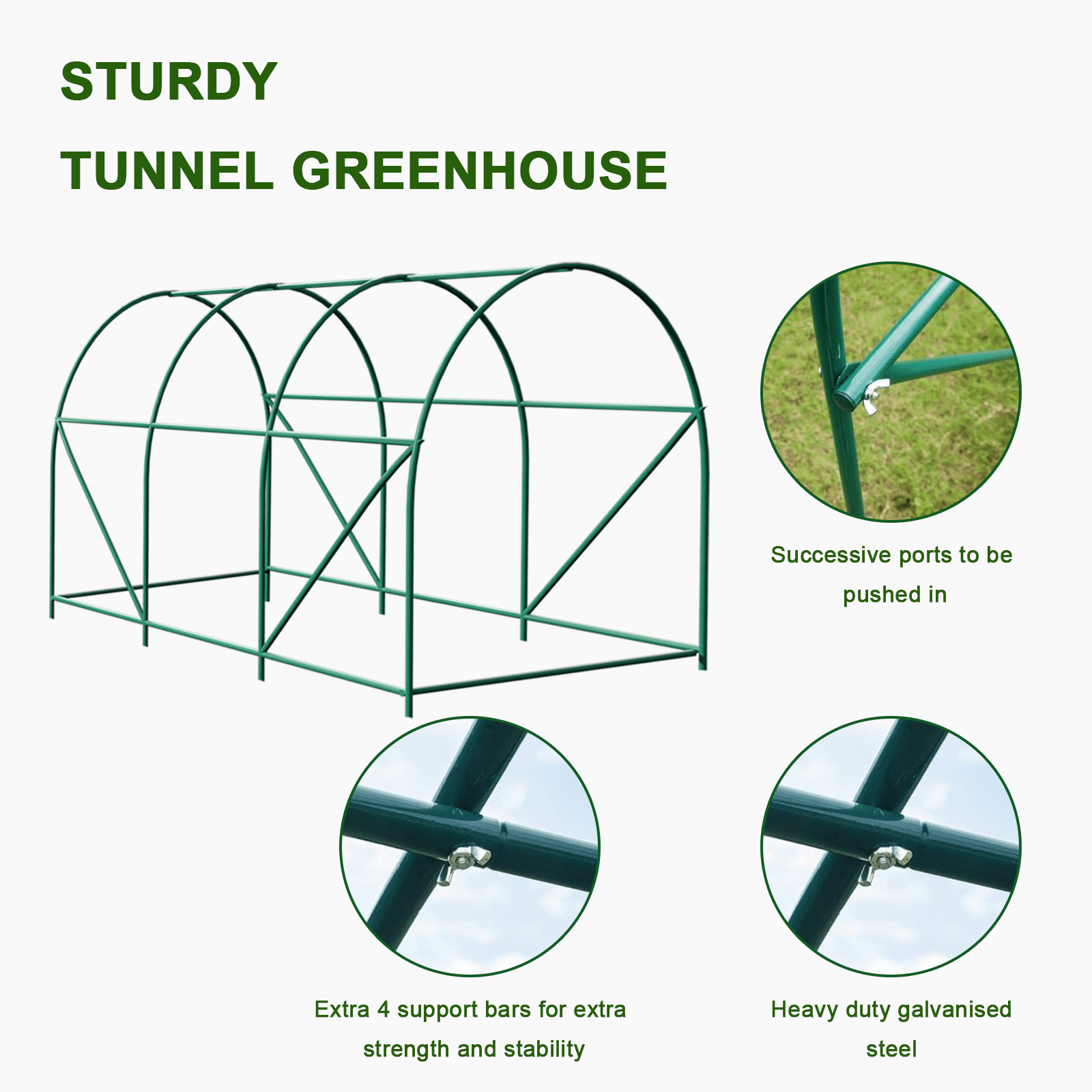 Grezone Walk-in Tunnel Greenhouse with Watering System Galvanized Frame & Waterproof Cover 12x6.6x6.6 ft