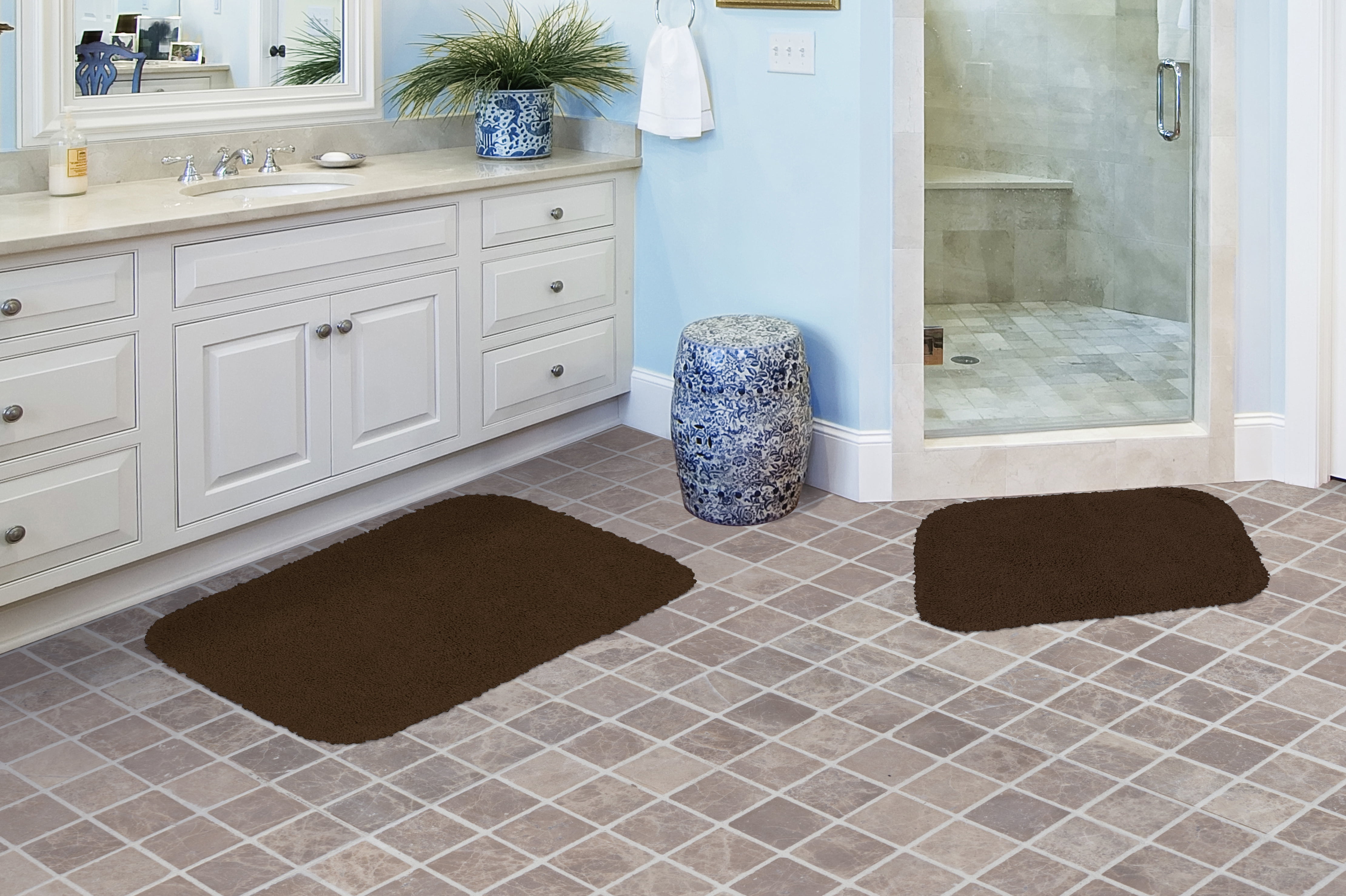 Garland Rug Serendipity Washable Nylon Bath Rug Set, 2 Piece Set (17"x24" Bath Rug, & 21"x34" Bath Rug) Chocolate