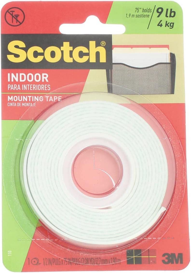 Scotch Indoor Mounting Tape, White, 0.5 In X 75 In (Pack Of 4