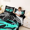 thumbnail image 3 of Castle Fairy Retro Race Car Full Size Sheets 4-Piece for Teens, Checkered Flag Print Bed Sheets for Bedroom, Teal Black, 3 of 6