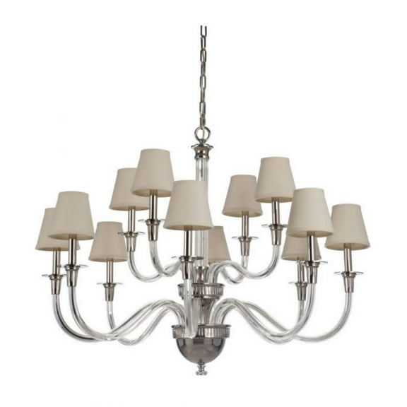 Twelve Light Chandelier 39.25 Inches Wide By 29.75 Inches High Polished Nickel Finish With Ecru Linen Fabric Shade Craftmade Lighting 48012-Pln