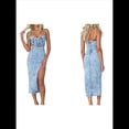 thumbnail image 3 of Vestido Vaquero con Aberturas y Tirantes Finos para Mujer, con Espalda Descubierta, Cremallera en la Espalda y Desgastado, Hasta la Pantorrilla. Azul S, 3 of 8
