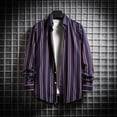 thumbnail image 2 of Mens Button Down Shirts Loose Fit Stripe Print Long Sleeve Spring Shirt Lightweight Casual Turn Down Collar Top Navy M, 2 of 3