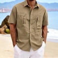 thumbnail image 4 of Bpyeka Men's Big & Tall Casual Two-Piece Matching Set, Button Down Collar Short Sleeve Shirt & Drawstring Cargo Shorts, Multi-Pocket Workwear Outfit, 3XL-5XL, 4 of 8