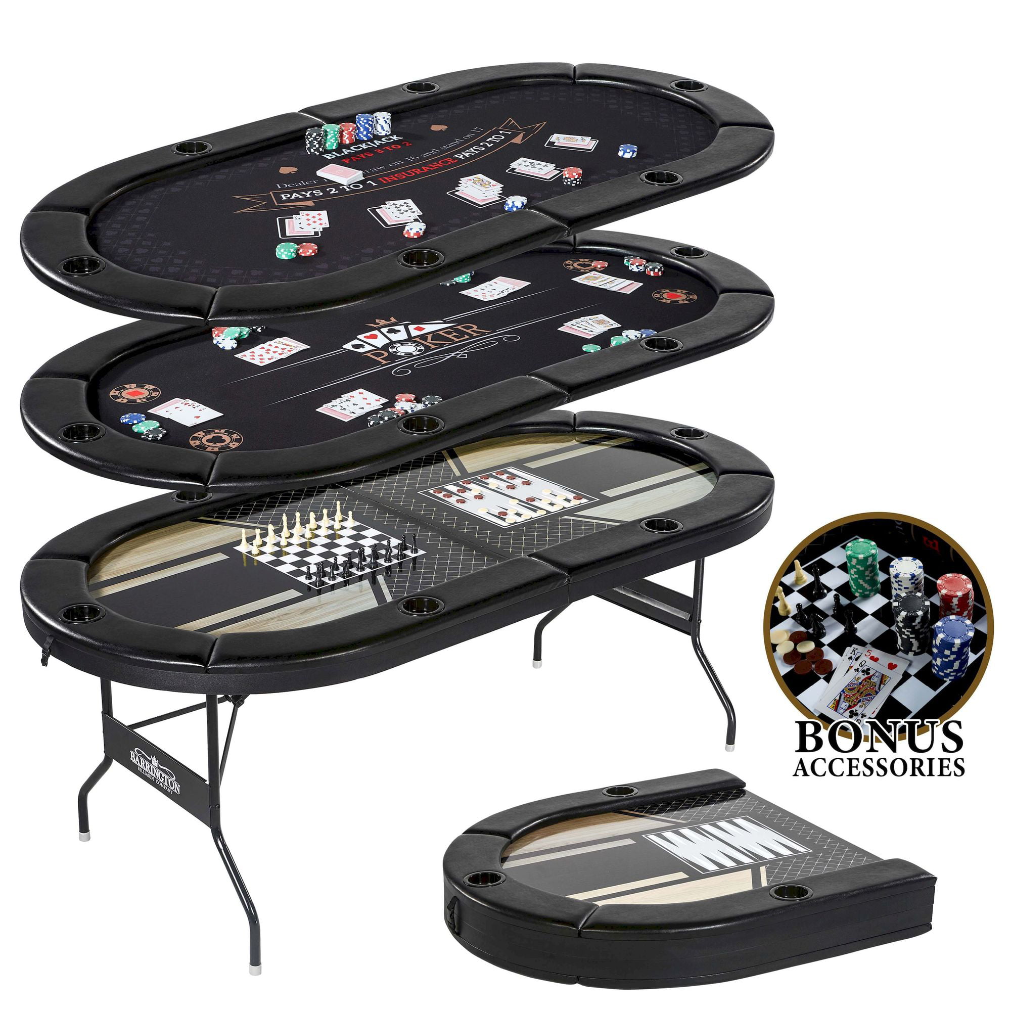 5-in-1 Folding Game Table Poker Blackjack Chess Backgammon w/ Cards & Pieces 