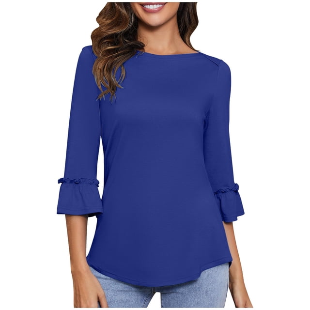 WEAIXIMIUNG T-Shirts Col Rond pour Femmes Saint-Valentin Manches Bouffantes Décontractées Blouses Habillées Tops d'Été