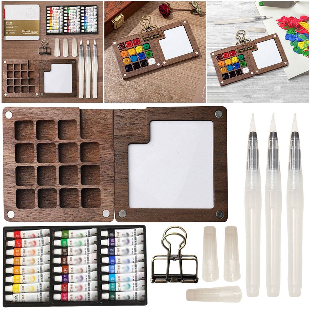Ditregsr Travel Paint Palette Portable Watercolor Set Wooden Grid Paint Box (15 Grid)