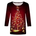 thumbnail image 4 of CHOK Chemises à Manches 3/4 pour Femmes, Col Rond Décontracté, Imprimé, Chandail d'Été Tendance, Blouses Douces et Confortables, Jaune P, 4 of 5