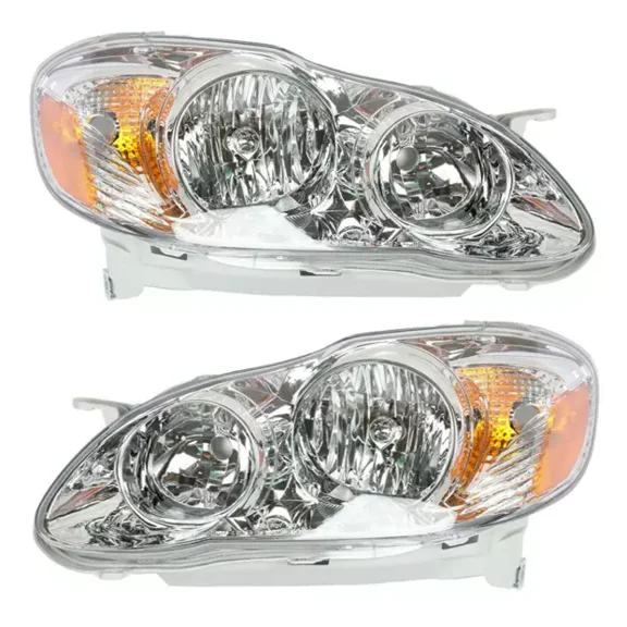 For Toyota Corolla Replacement Driving Headlights Lamps Pair Chrome Amber 03-08