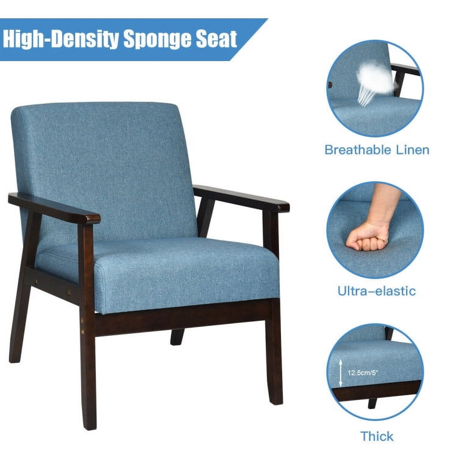 Finihen Mid-Century Modern Accent Chair, Retro Fabric Armchair, Solid Rubber Wood Fabric Accent Armchair, for Living Room, Blue Finihen Mid-Century Modern Accent Chair, Retro Fabric Armchair, Solid Rubber Wood Fabric Accent Armchair, for Living Room, Blue