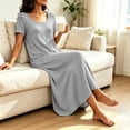thumbnail image 3 of Asgosdo Women Dresses Short Sleeve Solid Color Loose Fit Comfy Soft Lounge Maxi Dress with Pocket, 3 of 7