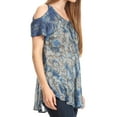 thumbnail image 3 of Sakkas Aziza Womens Cold Shoulder Tie-dye Blouse Top with Corset and Embroidery - Light Blue - One Size, 3 of 5