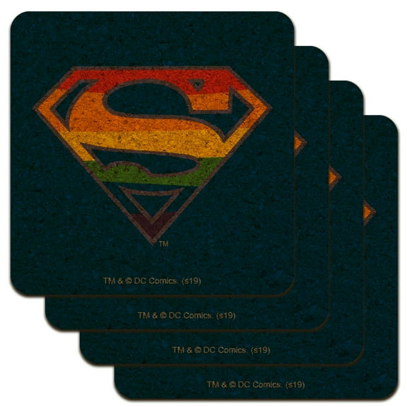 Superman Rainbow Shield Logo Low Profile Novelty Cork Coaster Set