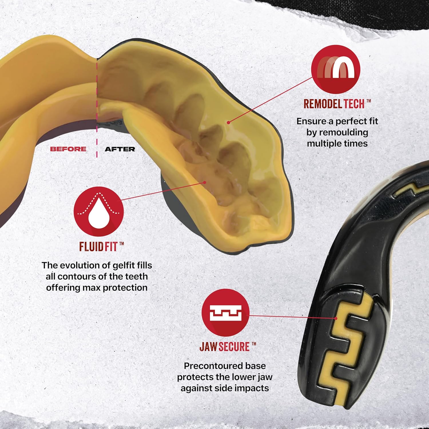 SafeJawz EXTRO Dual Layer Sports Mouth Guard with Case and Disinfectant Spray Bundle Kit for Basketball, Football, MMA, Hockey, Wrestling - Junior - Goldie