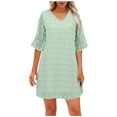 thumbnail image 1 of Cameland Robe d'Été Unie Col en V en Chiffon à Pois Manches Courtes Col en V, 1 of 5