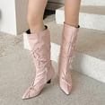 thumbnail image 2 of Dakaela Knee High Boots for Women Wedge Heel Bowknot Slouchy Tall Boot Wide Calf Dress Winter Shoes Pink 7, 2 of 8