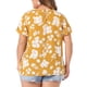 thumbnail image 3 of Blusa de mujer de talla grande Agnes Orinda, con estampado floral, cuello redondo, encaje, mangas cortas acampanadas y abertura en la espalda, 3X, amarilla, 3 of 6