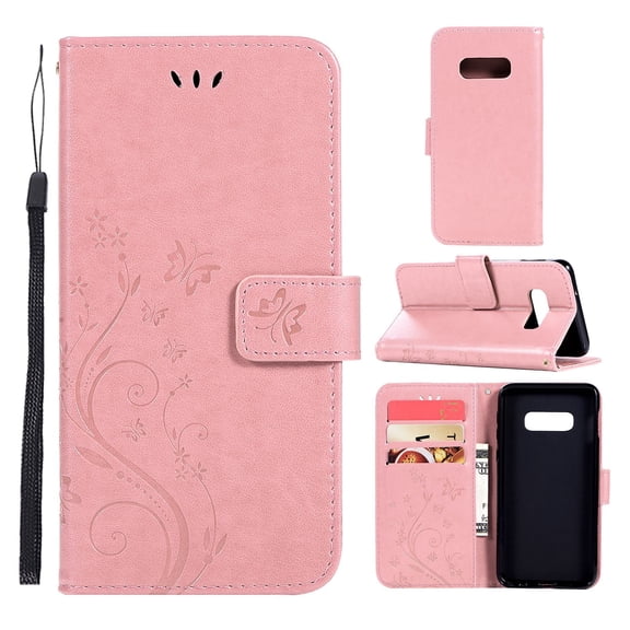 S10e Case, Samsung Galaxy S10e Case - Allytech Premium Wallet PU Leather with Fashion Embossed Flower Magnetic Clasp Card Holders Flip Cover with Hand Strap, Rosegold