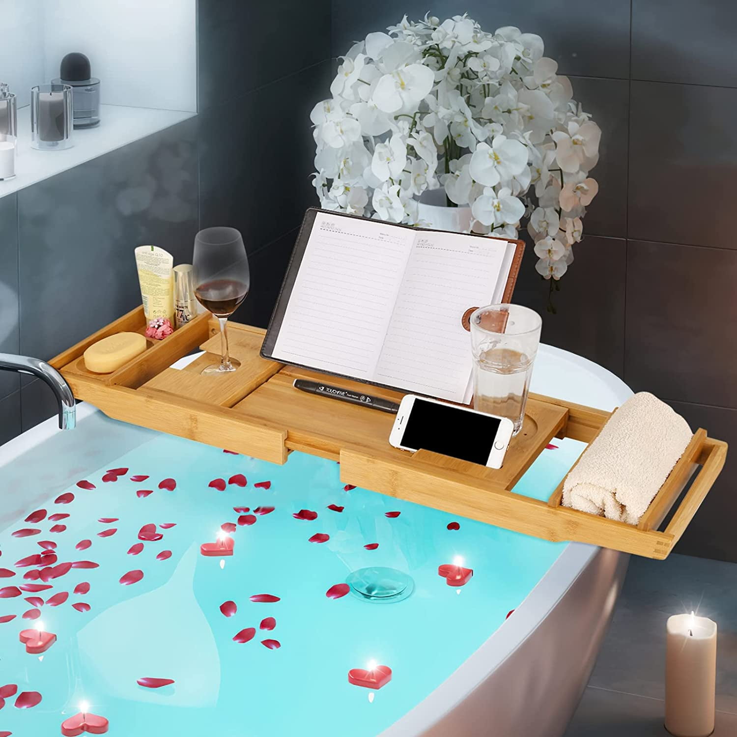  Sen Yi Bao Luxury Bathtub Caddy Tray，Bamboo Bathtub