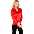 thumbnail image 7 of Women's Satin Button-Up Blouse with Collared Neck and Long Sleeves - Medium, Red, 7 of 7