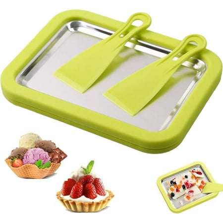 Rolled Ice Cream Maker, Instant IceCream Makers, Ice Cream Roller Maker with 2 Spatulas, Food Grade Stainless Steel Roll IceCream Tray, Homemade DIY Smoothies, Frozen Yogurt Makers(Green)