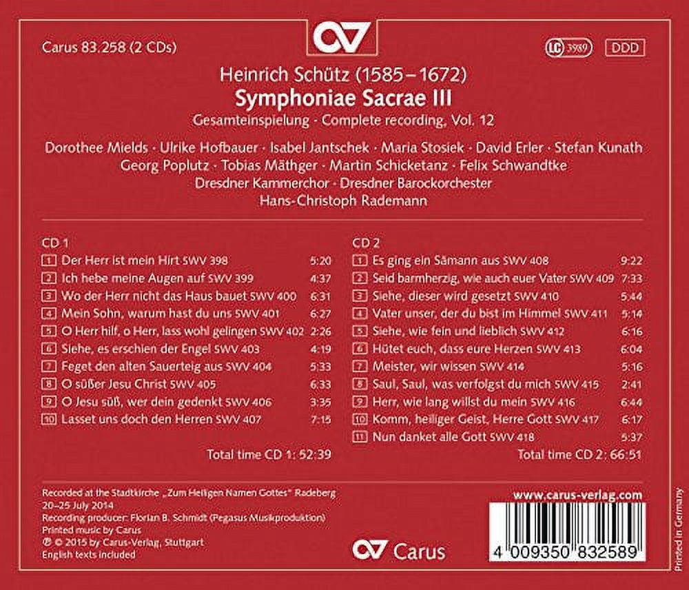Schutz / Mields / Dresdner Kammerchor - Schutz: Symphoniae Sacrae III, Vol. 12 - Music & Performance - CD