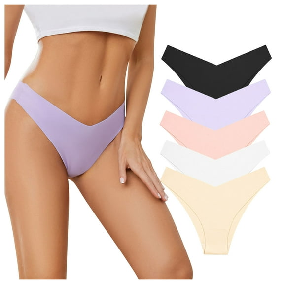Elainilye Fashion Seamless Underwear for Women Sexy No Show Underwear V-waist Hip Wrap Triangular Underwear Briefs,Beige