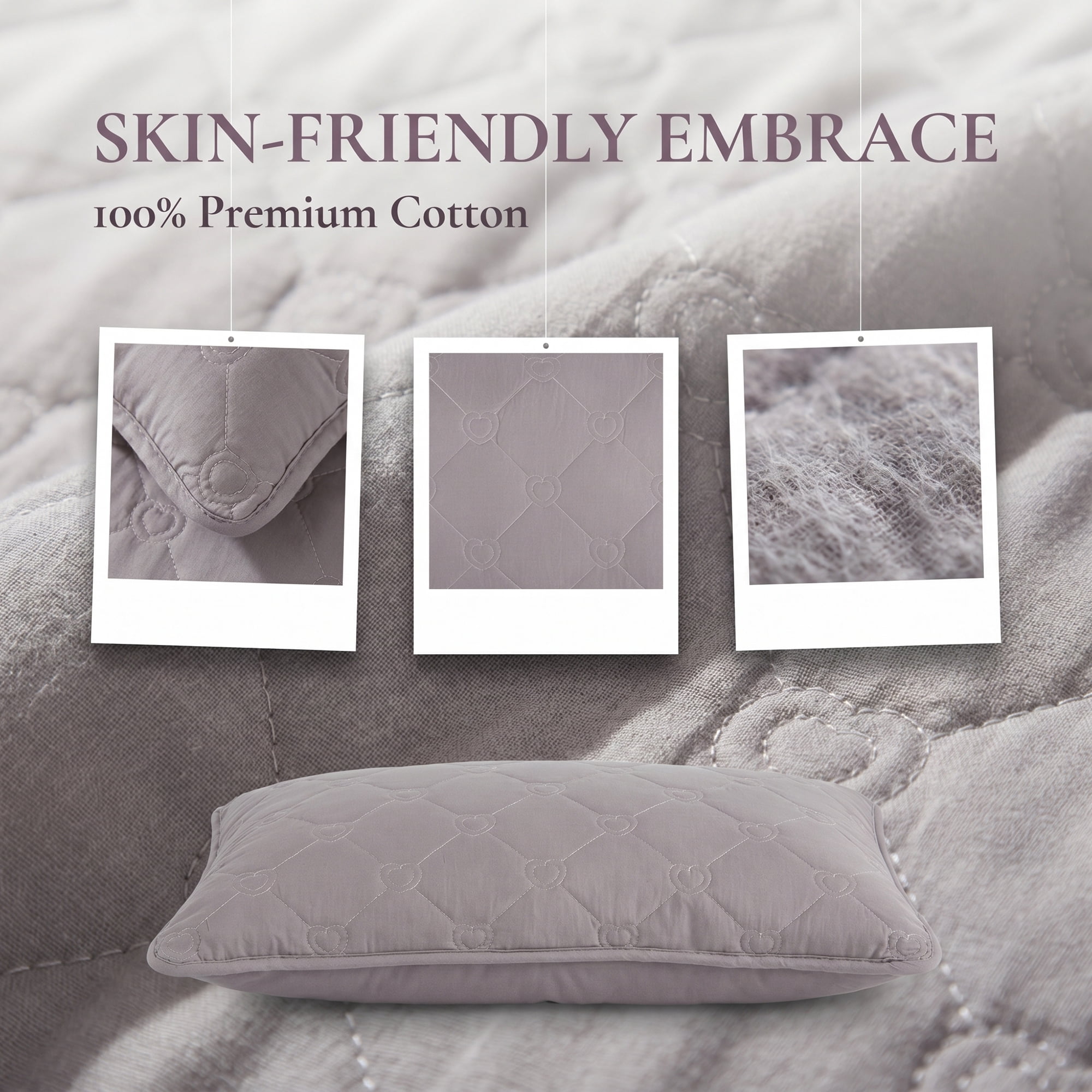 Unique Bargains 2-pcs Heart-shaped Polyester Comfortable Quilted Pillow Protector Gray
