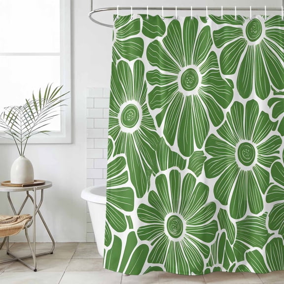 Green Spring Floral Waterproof Fabric Shower Curtain,Pastoral Flower Abstract Waterproof Fabric Shower Curtain for Bathroom Curtains Bathtubs Hotel Shower Curtains with 12 Hooks Small 36x78in