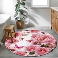thumbnail image 3 of Small Round Rug 3Ft Washable Non-Slip, Pink Roses Circle Area Rugs for Living Room Bedroom, Spring Floral Elegant Pastoral Butterfly Indoor Floor Mats Carpet Runner for Home Decor, 3 of 8