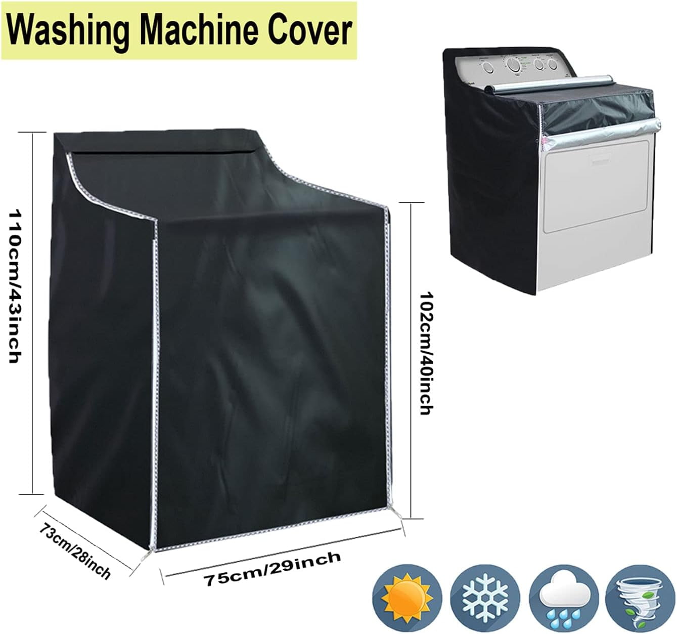 OhhGo 2 Pcs Washing Machine Cover, Waterproof Machine Protection Cover Dust-proof Moderately Sunscreen Washer Dryer Cover Fit for Front Load Washer Dryer, All Weather Protection, Black