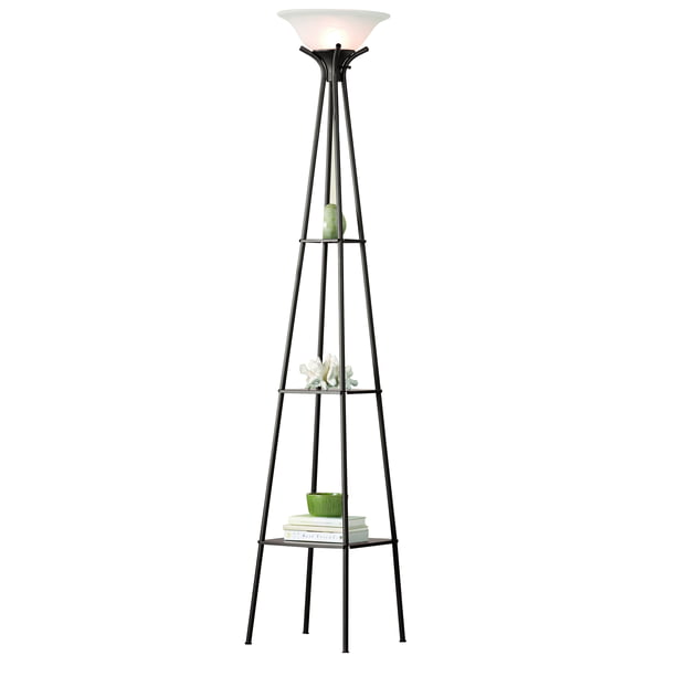 Mainstays Charcoal Metal Transitional, Torchiere Floor Lamp With Shelves